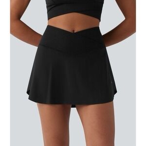 NWT Halara Crossover 2-in-1 Mini Pickleball Skirt Built In Shorts Black Small